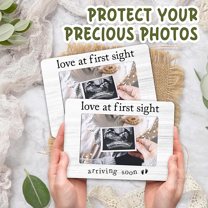 First Christmas Love at First Sight Baby Picture Frame - Gender Reveal Decorations and Baby Shower Gifts for New Mom Grandparent Pregnancy Announcement Newborn Nursery 4 X 6 Inch Picture Frame - A04