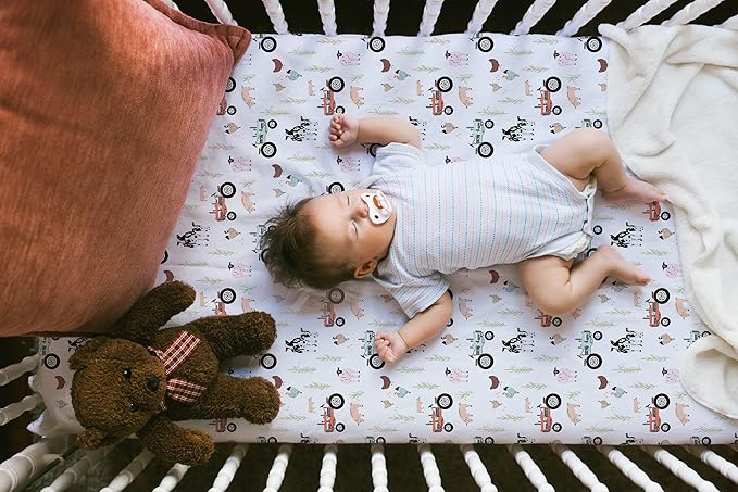 TotAha Crib Sheets for Boys, Premium Stretchy Farm Crib Sheet Fitted, Buttery Soft Truck Crib Mattress Sheets, Calming Effect, All-Season Jersey-Knit 28 X 52 X 9'' Extra Deep Pocket Halloween Pumpkin