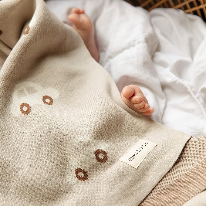 Baby Blanket for Boys 100% Cotton Buttery Soft Cozy Receiving Swaddle Stroller Blanket for Shower Gift Registry for Newborns, Infants, Toddlers (Cars - Baby Blue)