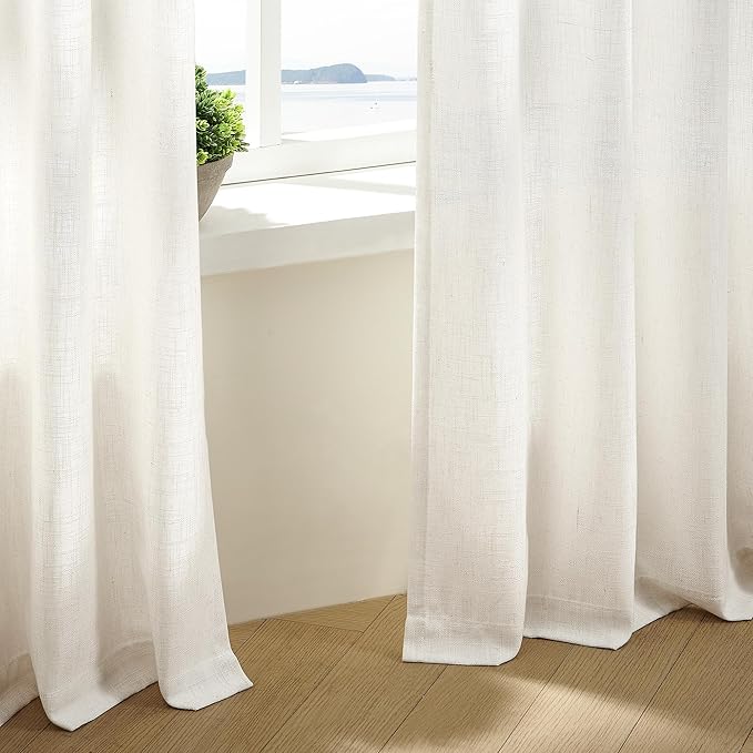 Pinch Pleated Linen Curtains 96 Inches Long for Living Room 2 Panel Set Cream Ivory Light Filtering Pinch Pleat Hooks Rings Back Tab Neutral Boho Farmhouse 96 Inch Curtain Drapes for Bedroom Window