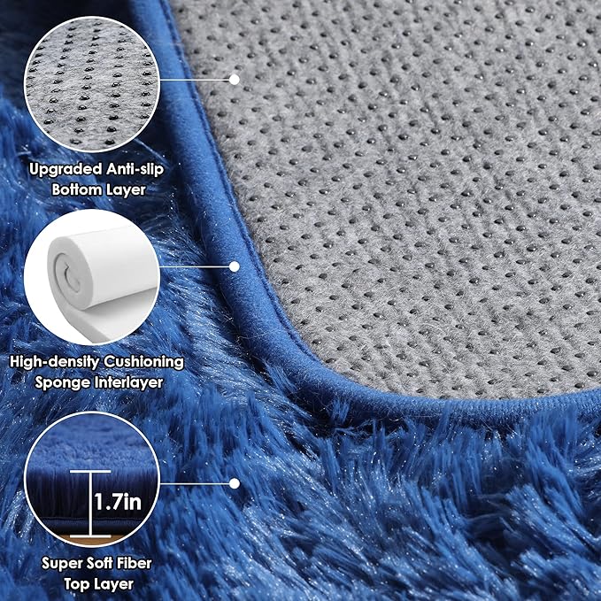 ONASAR Navy Blue 6x9 Area Rugs for Living Room Bedroom, Washable Large Fluffy Bedside Throw Rug, Soft Plush Shaggy Fuzzy Floor Carpet for Nursery Kids Girls Boys Teen Dorm Home Office Decor Aesthetic
