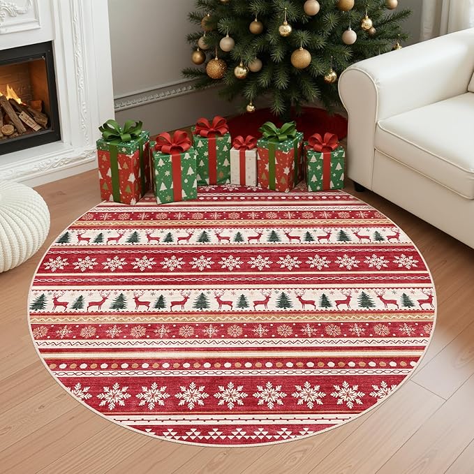 Area Rugs for Living Room Washable Living Room Rug Soft Neutral Indoor Floor Carpet Non-Slip Stain Resistant Modern Boho Rugs for Bedroom Dining Room Kids Room Nursery Office Home Red Green