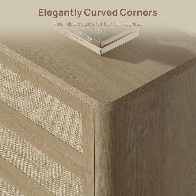 SICOTAS Dresser for Bedroom - 6 Drawer Dresser for Nursery 54" Wide Rattan Dressers & Chests of Drawers Boho Drawers for Bedroom Living Room Clothes Large Closet Storage for Closet Hallway Entryway