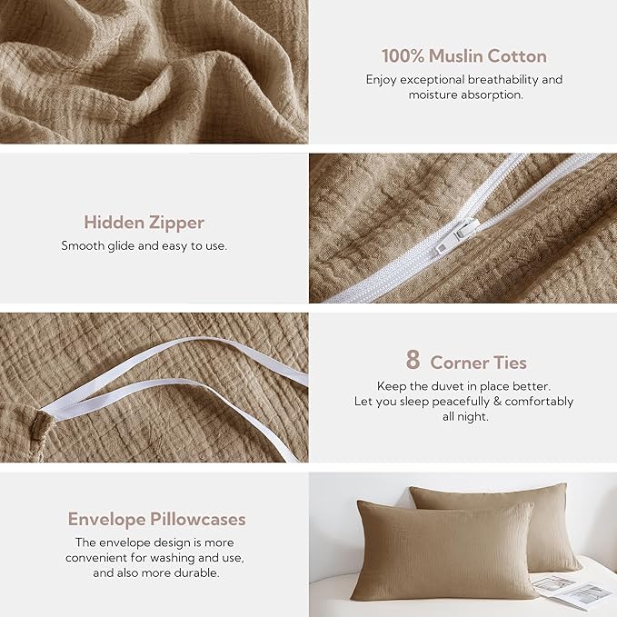 MILDLY Muslin Duvet Cover Twin - 100% Washed Cotton Linen Like Gauze Comforter Cover 2 Pieces Breathable & Lightweight for All Season