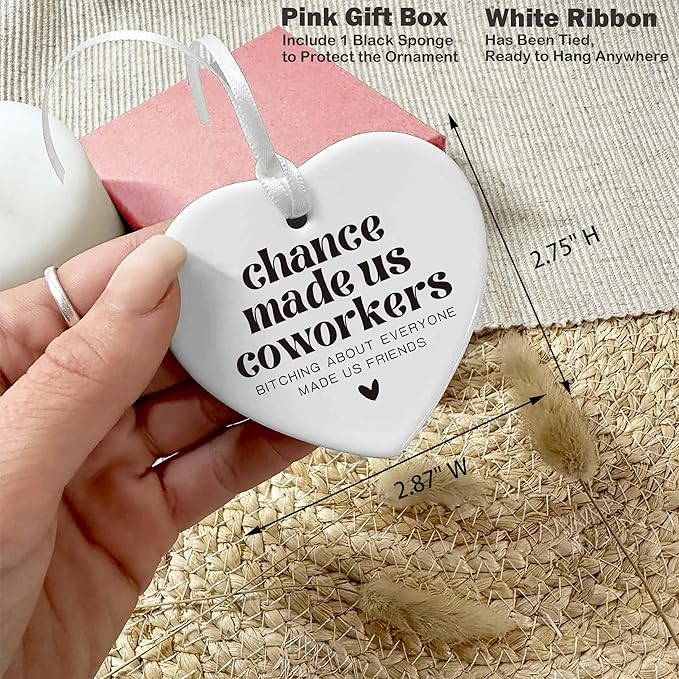 Heart Shaped Christmas Ornament-Chance Made Us Coworkers-Funny Promotion Retirement Farewell Leaving New Job Appreciation Gift for Boss Friend Coworker Keepsake with Gift Box
