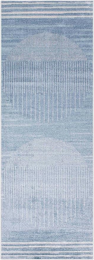 Mark&Day Washable Rugs, 3x7 Elk Falls Modern Slate Blue Runner Area Rug, Blue Grey Carpet for Hallway, Kitchen, Bedroom or Living Room (2'7" x 7'3" Runner, Machine Washable)