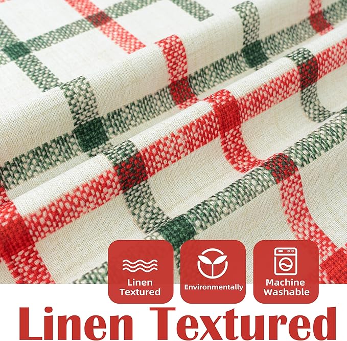 DriftAway 2 Panels 100% Blackout Windowpane Plaid Linen Curtains Double Layer Drapes for Bedroom 96 Inches Long Farmhouse Thermal Insulated 3.25 Inch Rod Pocket Back Tab for Living Room Red Green