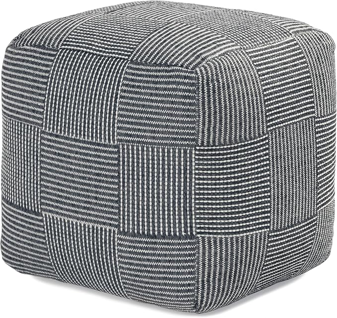 Anji Mountain 100% Handmade & Handcrafted Comfortable Home Décor Pouf Ottoman Footrest for Living Room, Bedroom, Nursery, Kidsroom, Patio Furniture - (20" x 20" x 20" - Gray Maze)