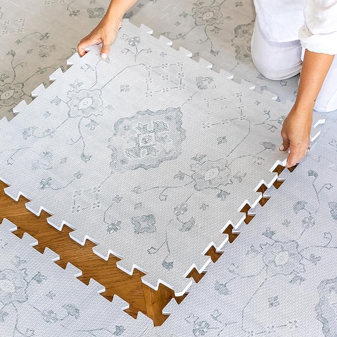 Lillefolk Baby Play Mat for Floor – 6x6ft Vintage Gray | Soft Non Toxic Premium EVA Foam Tiles for Tummy Time, Crawling & Playroom – Waterproof Interlocking Floor Mat for Babies & Toddlers (9 Tiles)