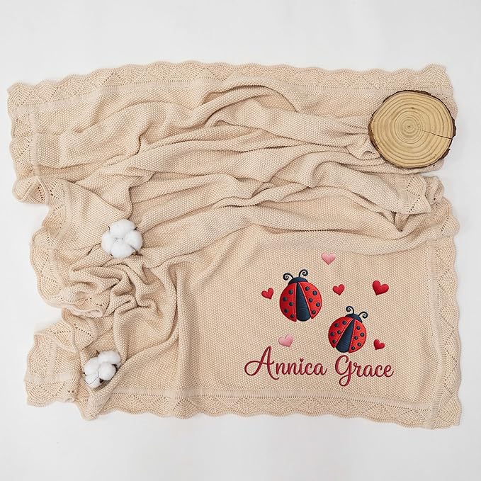 Luxury Personalized Baby Blanket, Soft Breathable Cotton Knit, Custom Embroidered Name Blanket, Newborn Baby Gift, Baby Shower Present, Gifts for New Mom, Baby Girl & Boy Style 5