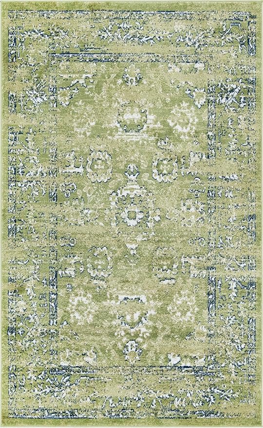 Rugs.com Charleston Collection Rug – 5' x 8' Green Low-Pile Rug Perfect for Living Rooms, Large Dining Rooms, Open Floorplans
