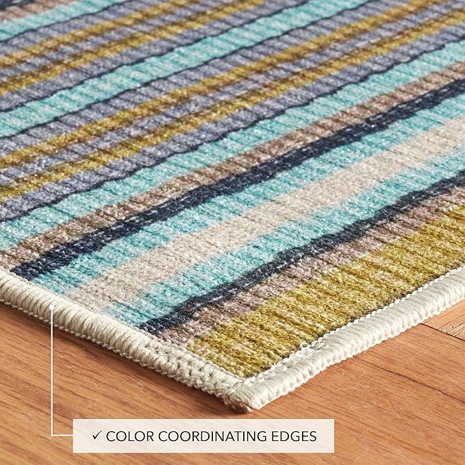 Dash & Albert Treehouse Stripe Machine Washable Rug, 6 X 9 Feet, Green Stripe Pattern