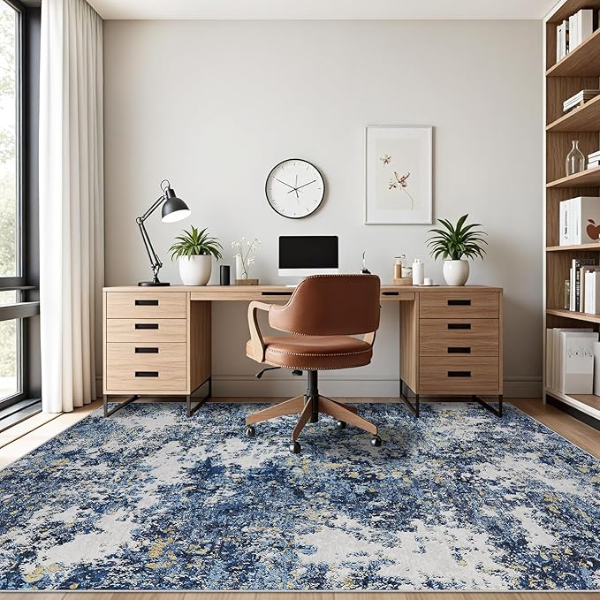 Area Rug Living Room Rugs: 5x7 Washable Rug with Anti-Slip Backing Non-Shedding Stain-Resistant Foldable Modern Abstract Carpet for Bedroom Dining Room Nursery Home Office (Blue/Multi)
