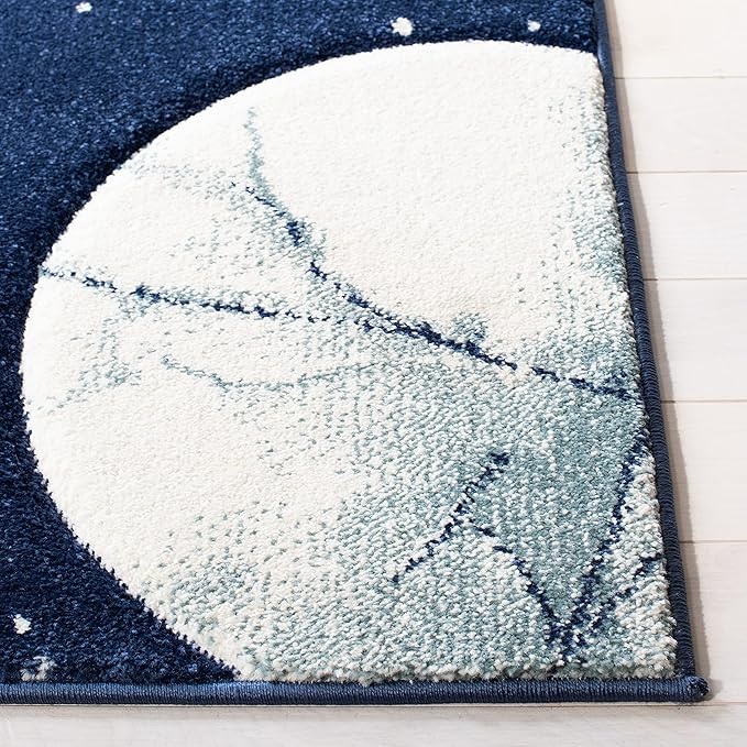 SAFAVIEH Carousel Kids Collection 3' Round Navy/Ivory CRK103N Outer Space Non-Shedding Playroom Nursery Bedroom Area Rug