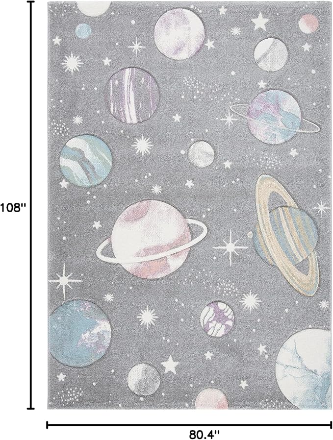 SAFAVIEH Carousel Kids Collection Area Rug - 6'7" x 9', Grey & Lavender, Non-Shedding & Easy Care, Ideal for High Traffic Areas for Boys & Girls in Playroom, Nursery, Bedroom (CRK103F)