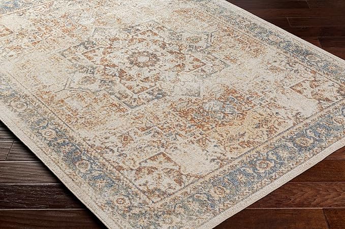 Mark&Day Washable Rugs, 7ft Round Elkton Traditional Burnt Orange Area Rug, Oatmeal Gray Brown Carpet for Living Room, Bedroom or Kitchen (6'7" Round,Machine Washable)