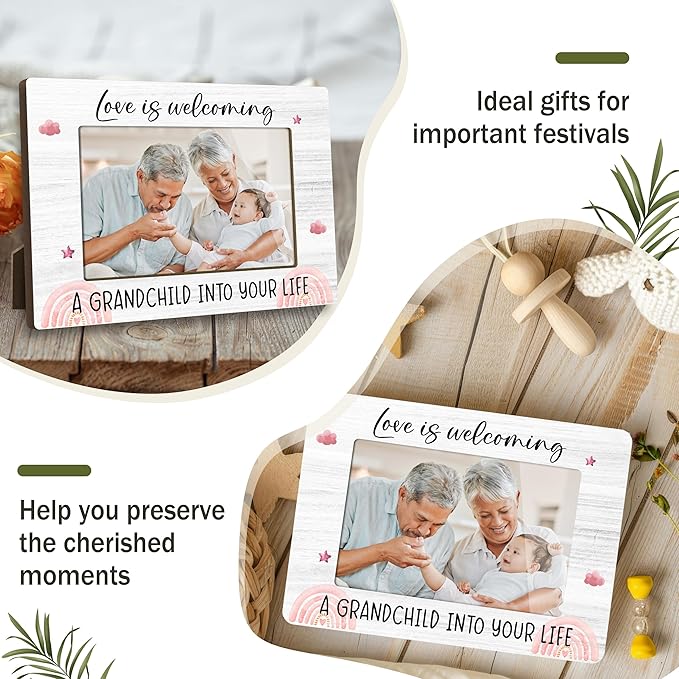 First Christmas Rainbow Baby Picture Frame - Gender Reveal Decorations and Baby Shower Gifts for New Mom Grandparent Pregnancy Announcement Newborn Nursery 4 X 6 Inch Grandparent Keepsake Frame - A20