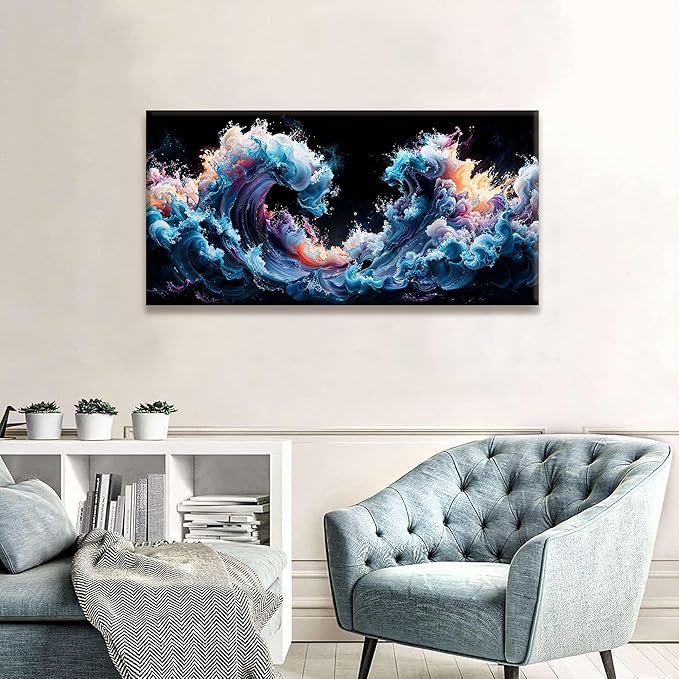 QSQ Abstract Wall Art Colorful Waves Canvas Art Wall Decor Artwork Abstract Wall Decor Modern Minimalist Canvas Painting Bathroom Picture For Bedroom Office Home Wall Decoration 20" X 40"