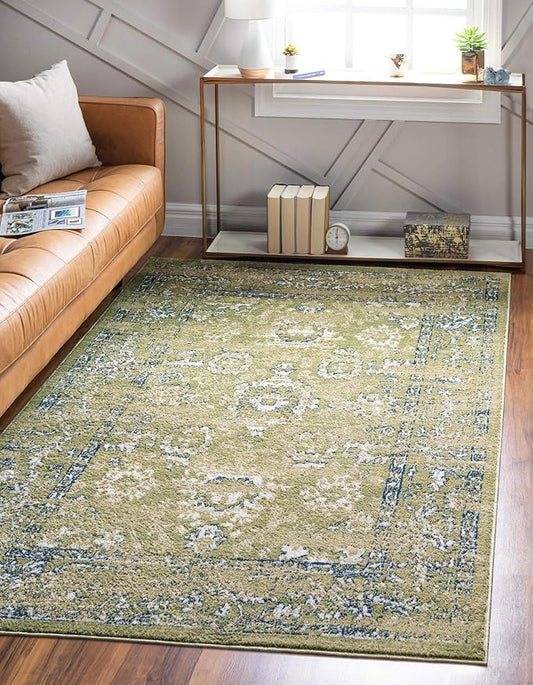 Rugs.com Charleston Collection Rug – 5' x 8' Green Low-Pile Rug Perfect for Living Rooms, Large Dining Rooms, Open Floorplans