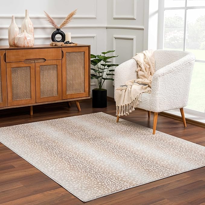 Hauteloom Pointblank Modern Animal Print Runner Rug for Hallway, Kitchen - Bohemain Leopard Print Carpet - Contemporary Antelope Print Rug - Gray, Brown, Beige - 2'7" x 10'