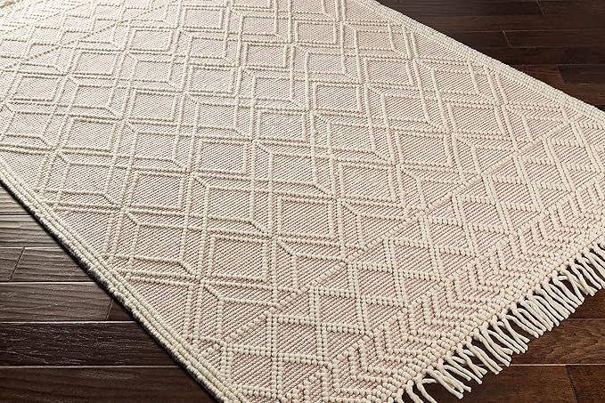 Mark&Day Wool Rugs, 8x10 Staveley Cottage Bright Pink Area Rug, Cream Pink Ivory Carpet for Living Room, Bedroom or Kitchen (8' x 10')