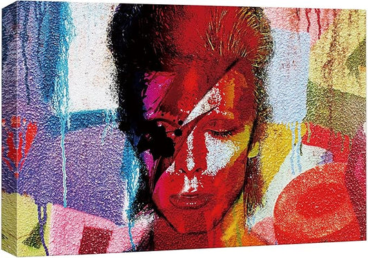 SIGNWIN Framed Canvas Wall Art David Bowie Ziggy Stardust Colorful Collage Graffiti & Street Art Famous People Pop Art Modern Urban Multicolor for Living Room, Bedroom, Office - 12x18 inches