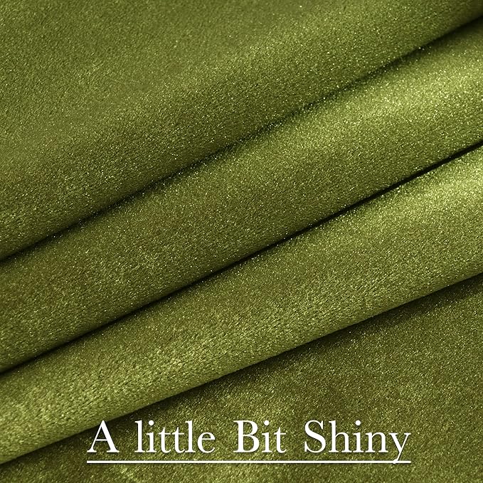 StangH Shinny Olive Green Velvet Curtain 96 inches Long - Thick Soft Drapes Thermal Insulated Luxury Curtains for Living Room/Home Office Theater, W52 x L96, 2 Panels