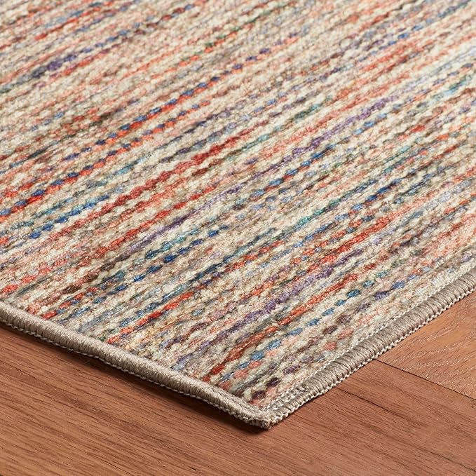 Dash & Albert Clay Multi Machine Washable Rug, 6 X 9 Feet, Multi Stripe Pattern