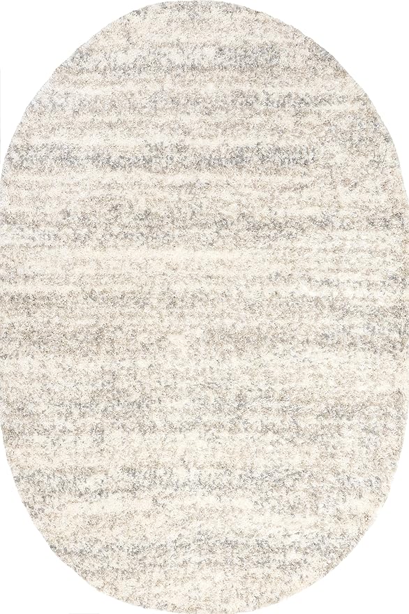 nuLOOM Brooke Shag Tasseled Area Rug - Oval 4x6 Shag Area Rug Casual Ivory Rugs for Living Room Bedroom Dining Room Nursery