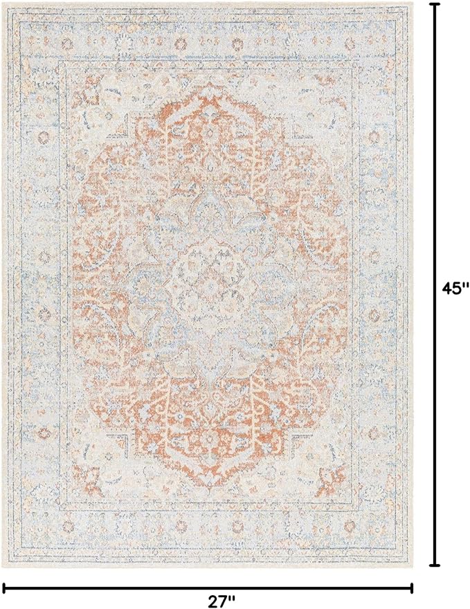 Mark&Day Washable Rugs, 2x4 Hollyvilla Traditional Beige Area Rug, Beige Blue Orange Carpet for Living Room, Bedroom or Kitchen (2'3" x 3'9", Machine Washable)