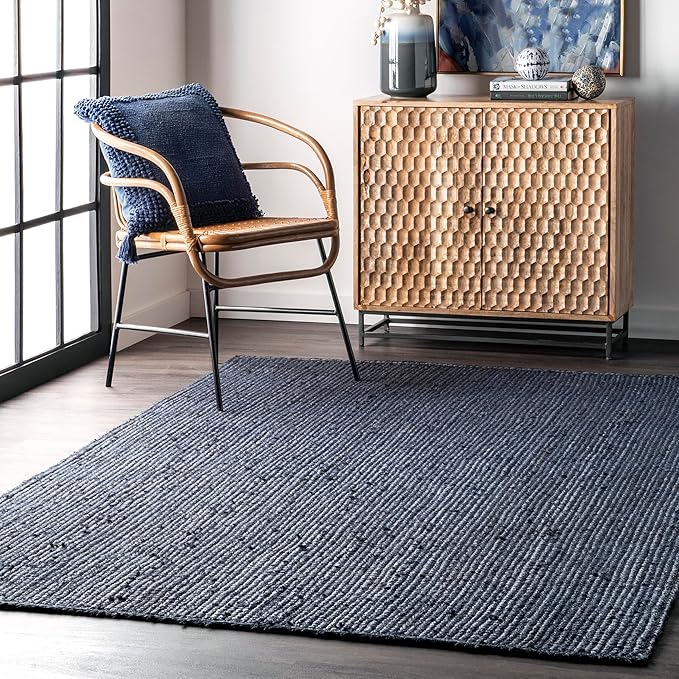 nuLOOM 3x5 Rigo Jute Hand Woven Area Rug, Navy, Solid Farmhouse Design, Natural Fiber, For Bedroom, Living Room, Dining Room, Hallway, Office, Kitchen, Entryway
