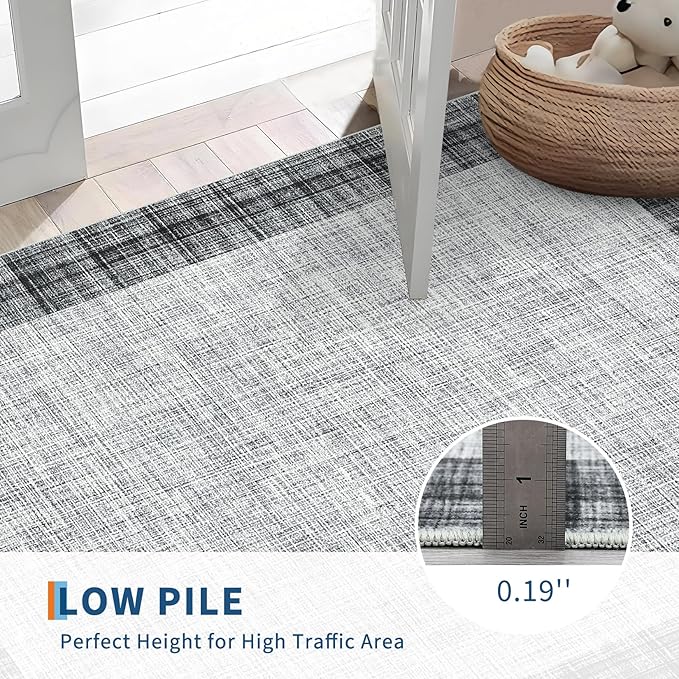 COZYLOOM Living Room Area Rug 8x10 Machine Washable Carpet Abstract Rug Low Pile Home Decor Carpet for Bedroom, Dining Room, Family Room, Nursery, Playroom（Grey）
