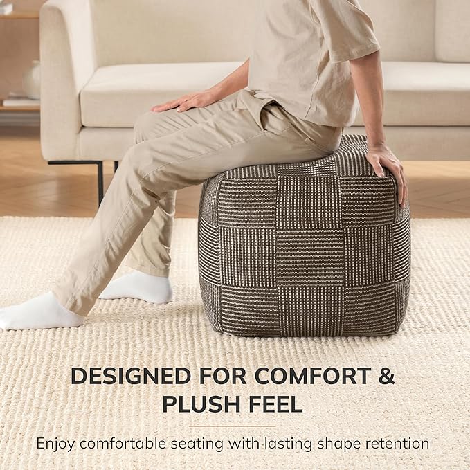 Anji Mountain 100% Handmade & Handcrafted Comfortable Home Décor Pouf Ottoman Footrest for Living Room, Bedroom, Nursery, Kidsroom, Patio Furniture - (20" x 20" x 20" - Mocha Bisque)