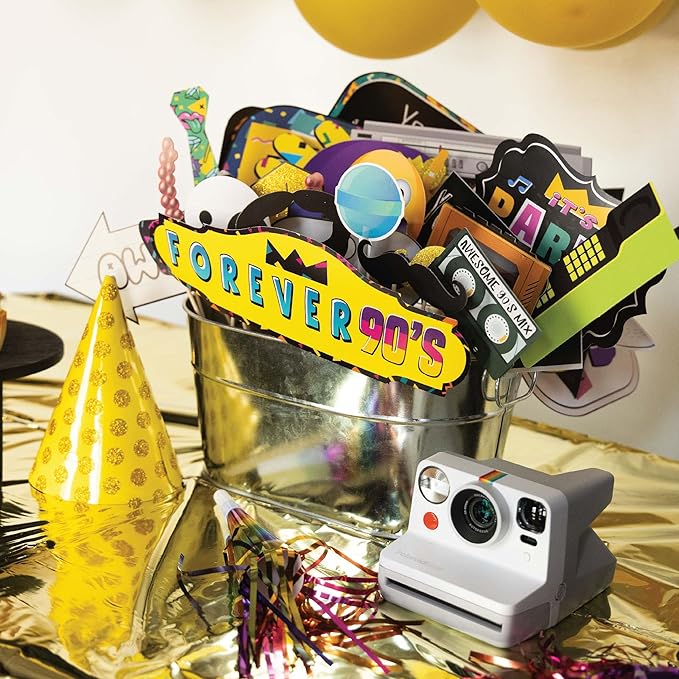 90s Photo Booth Props - 41-pc 90 s Selfie Prop Kit with 8 x 10-Inch Sign, 60 Adhesive Pads, 45 Sticks - 90 s Party Decorations - 90s Birthday Party