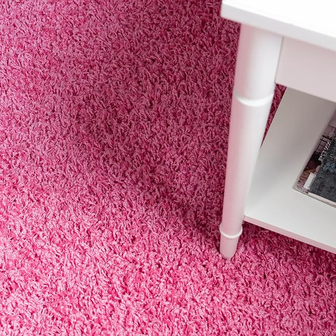 Unique Loom Solid Shag Collection Area Rug (7' 1" Round, Taffy Pink)