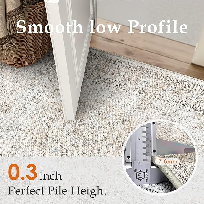 2x6 Washable Vintage Runner Rug for Living Room Bedroom Beige Grey Soft Tranditional Non Slip Runner Rug Lightweight Floral Low Pile Distressed Runner Kitchen Hallway Bedroom