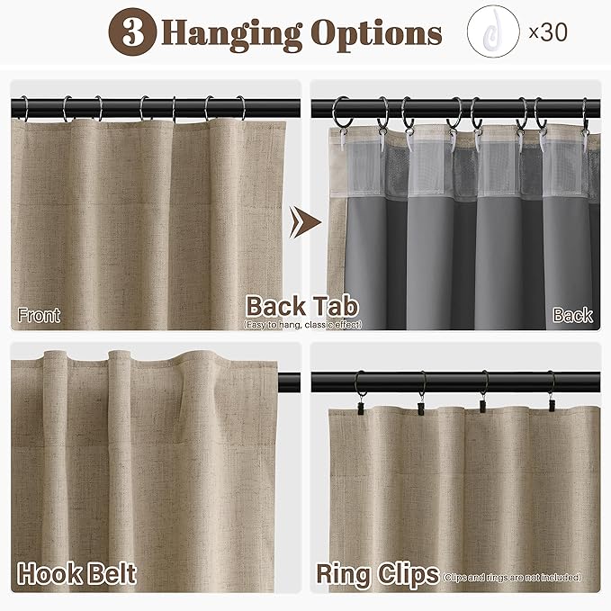 Guken Khaki Linen Blackout Curtains for Living Room 90 Inches Long Farmhouse Textured Room Darkening Thermal Insulated Soundproof Back Tab Hook Belt Bedroom Patio Door Drapes 2 Panel Set 52x90