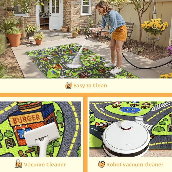 Upgrade Ultra Non Slip Kids Car Rug, Kids Road Playmat Rug for Toy Cars, Educational Town City Map Washable Carpet for Boy Playroom Bedroom, Safer Car Track Play Mat for Children Baby Toddler, 60"x36"