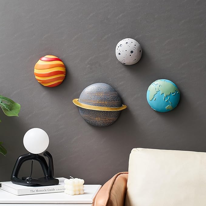 XGZY XGZY4PCS Planet Wall Hanging Set: Simple 3D Relief Art Wall Hanging Set, Fun Decoration for Living Room, Entrance, and Study