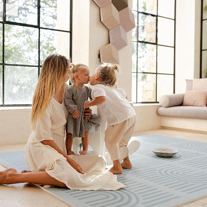 Toddlekind Playmat - Premium Foam Playmat, 4 x 6 feet, 6 Tile Extra Thick Foam Floor Puzzle Mat for Babies/Toddlers Stylish, Non-Toxic, Odorless. Perfect for Tummy Time, Crawling, and Play. Ideal for Nursery and Playroom. 0m+ (Blue)