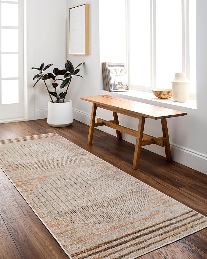 Mark&Day Washable Rugs, 9x12 Elk Falls Modern Desert Tan Area Rug, Brown Silver Carpet for Living Room, Bedroom or Kitchen (9'2" x 12'4", Machine Washable)