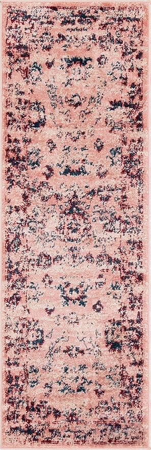 Rugs.com Charleston Collection Rug – 6 Ft Runner Pink Low-Pile Rug Perfect for Hallways, Entryways