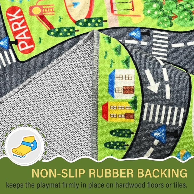 Community Helpers Play Rug – Educational Kids Carpet with Fire Station, School, Park & More for Learning and Play, Ideal for Playroom Classroom Bedroom Nursery, 60"x36"