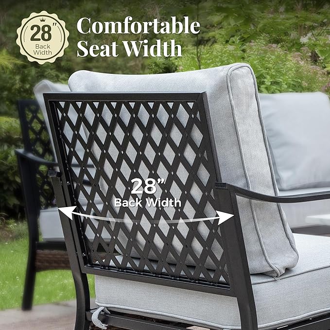 Patio Swivel Chairs Set of 2, Outdoor Sofa Chairs with Deep Seating and 5.75" Cushions, Steel Frame Porch Furniture for Lawn Backyard Deck, Light Grey