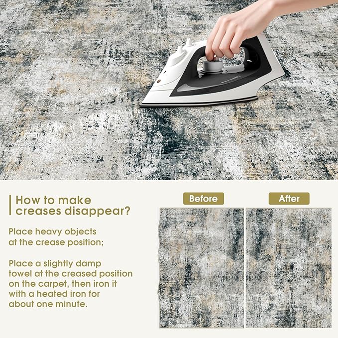 9x12 Area Rugs Living Room Rugs: Large Washable Rug with Anti-Slip Backing Non-Shedding Stain-Resistant Soft Abstract Carpet for Bedroom Dining Room Nursery Hallway Indoor Home Office Black Grey Brown