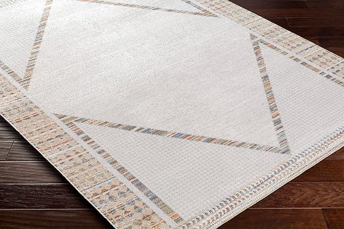 Mark&Day Washable Rugs, 9x12 El Dorado Global Beige Area Rug, Beige Brown Carpet for Living Room, Bedroom or Kitchen (9'2" x 12', Machine Washable)