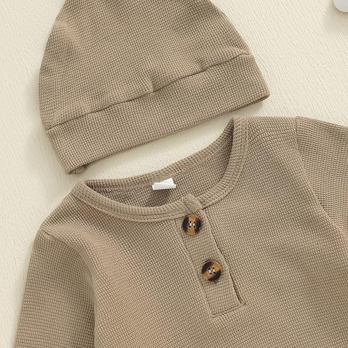 Newborn Knit Romper Hat 2 Pieces Button Up Footed Jumpsuit Baby Boy Clothes Photography Coming Home Outfit