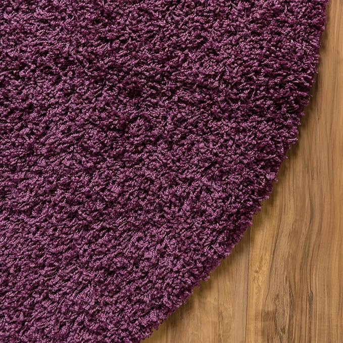 Unique Loom Solid Shag Collection Area Rug (7' 1" Round, Eggplant Purple)