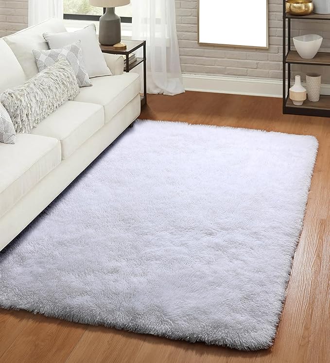 ONASAR White Rugs for Bedroom, 3x5 Fluffy Shaggy Bedside Area Rug, Washable Soft Plush Shag Small Floor Carpet for Preppy Dorm Nursery Living Room Teen Kids Girls Boys Baby Toddler Indoor Home Decor