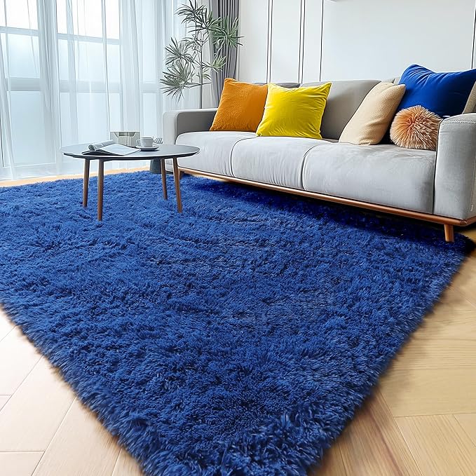 ONASAR Navy Blue Area Rugs for Living Room Bedroom, 5x8 Fluffy Bedside Rug, Washable Soft Plush Fuzzy Shaggy Indoor Floor Carpets for Nursery Kids Boys Girls Men Teen Playroom Home Decor Aesthetic